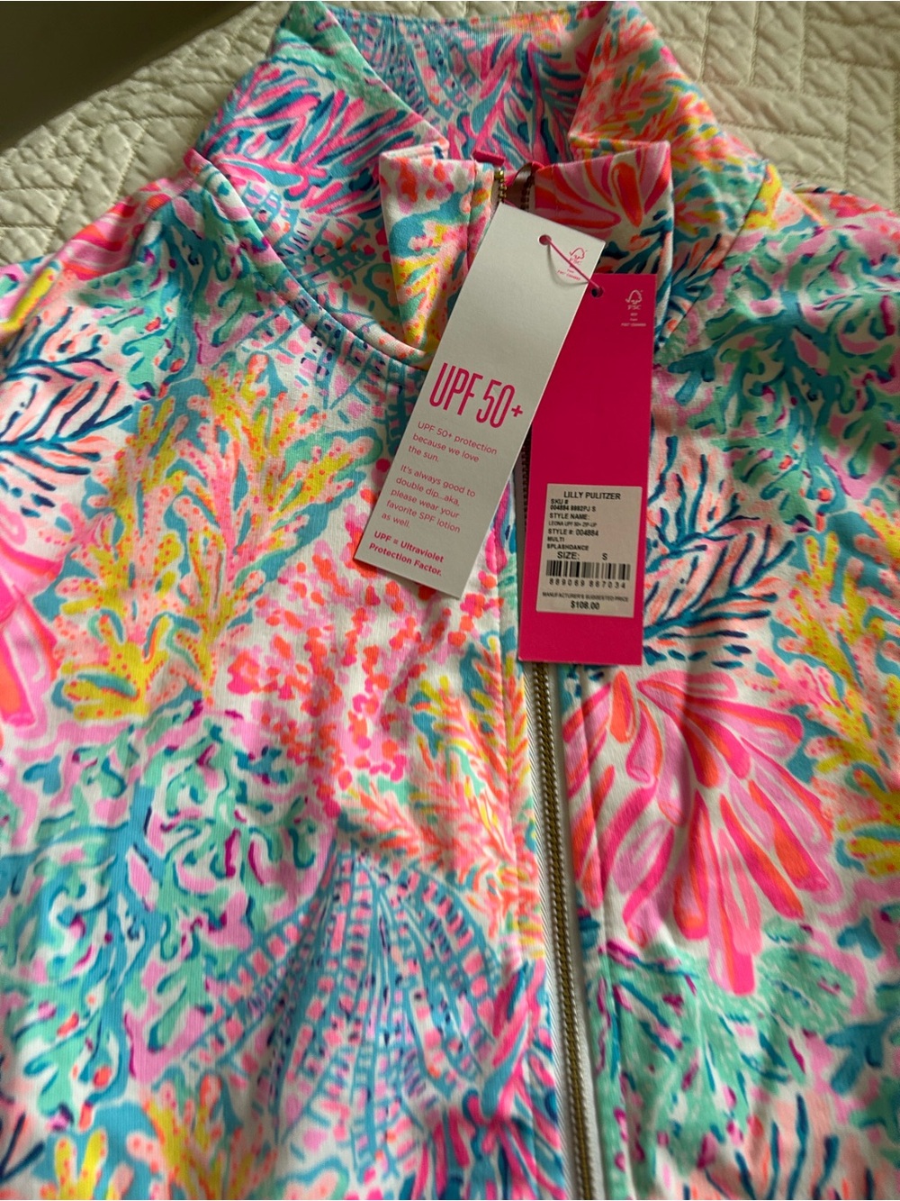 Lilly Pulitzer Leona UPF 50 Zip Up in Multi Splashdance. NWT. Size S - Picture 10 of 10